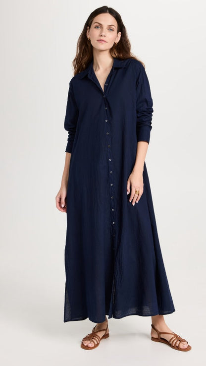 Vestido camisero de manga larga con solapa y botonadura sencilla para mujer, nuevo para primavera y otoño