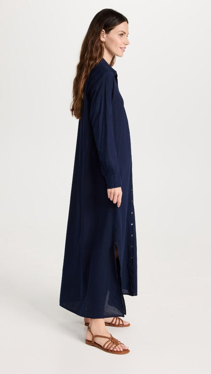 Vestido camisero de manga larga con solapa y botonadura sencilla para mujer, nuevo para primavera y otoño