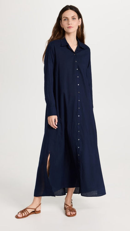 Vestido camisero de manga larga con solapa y botonadura sencilla para mujer, nuevo para primavera y otoño