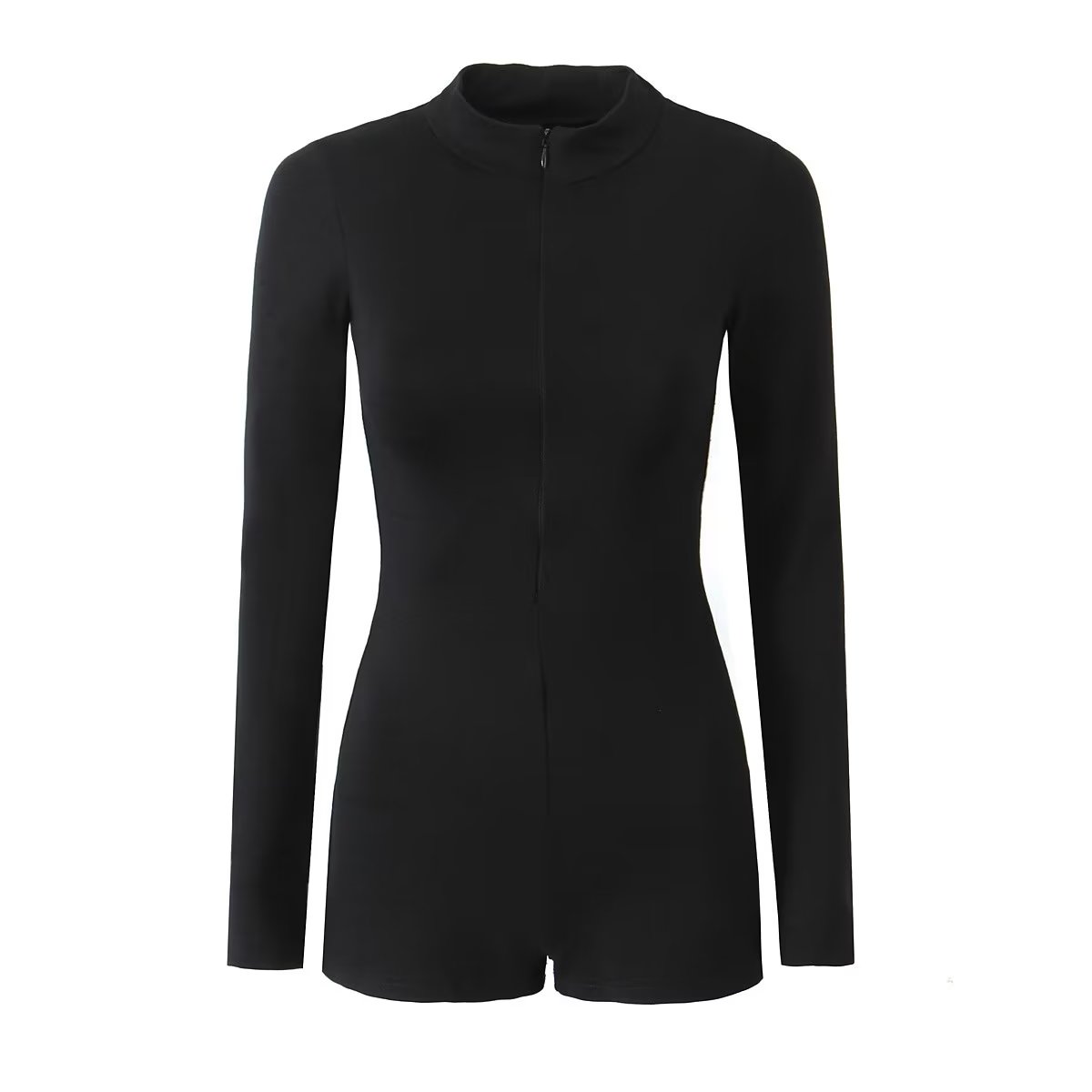 Mono corto ajustado de manga larga con cremallera y pantalones cortos de verano para mujer