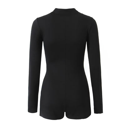 Mono corto ajustado de manga larga con cremallera y pantalones cortos de verano para mujer