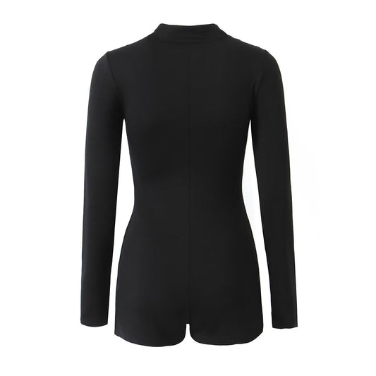 Mono corto ajustado de manga larga con cremallera y pantalones cortos de verano para mujer