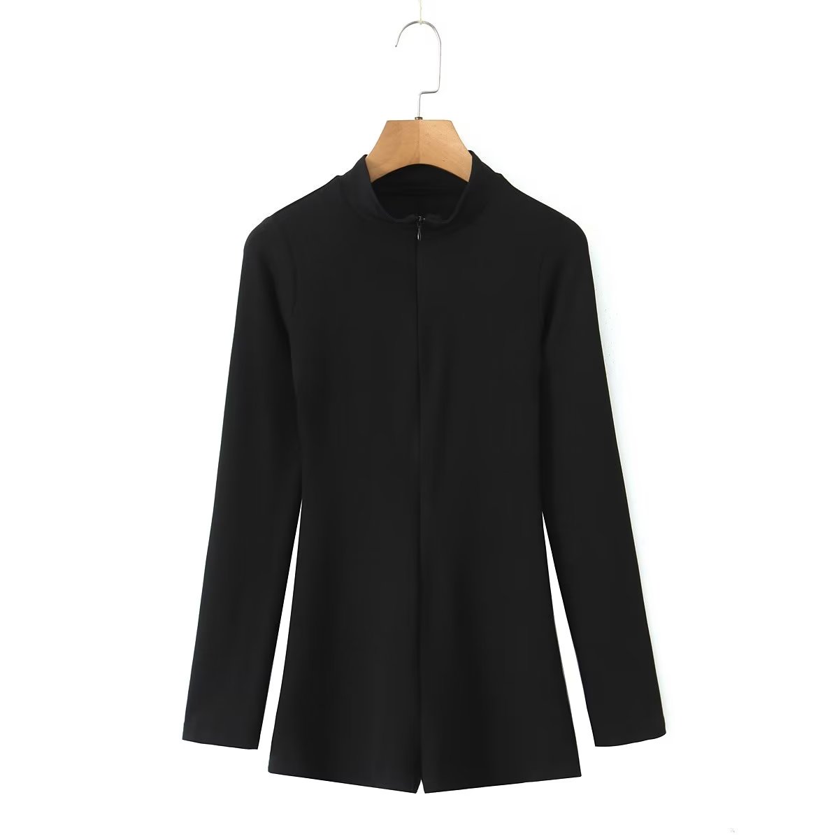 Mono corto ajustado de manga larga con cremallera y pantalones cortos de verano para mujer