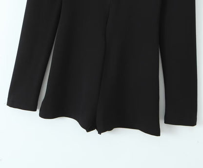 Mono corto ajustado de manga larga con cremallera y pantalones cortos de verano para mujer