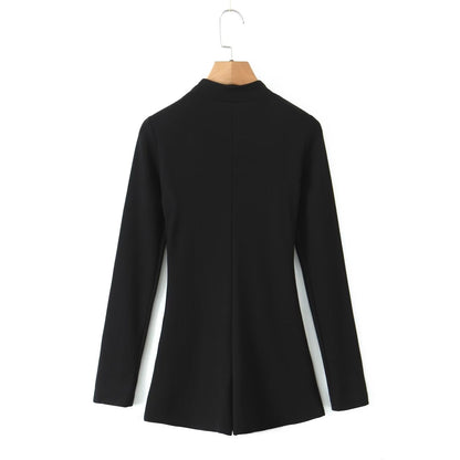 Mono corto ajustado de manga larga con cremallera y pantalones cortos de verano para mujer