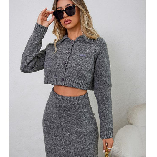 Vestido de traje de punto para mujer, otoño, corte entallado, de alta calidad, suave, elegante, informal, de moda, suéter de dos piezas