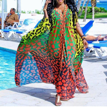 Vestido africano elegante de gasa con escote en V, largo hasta el suelo, de una sola botonadura, talla grande, para primavera y verano