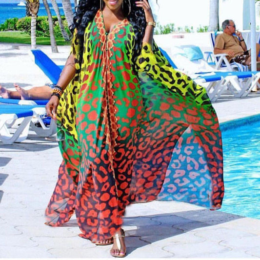 Vestido africano elegante de gasa con escote en V, largo hasta el suelo, de una sola botonadura, talla grande, para primavera y verano