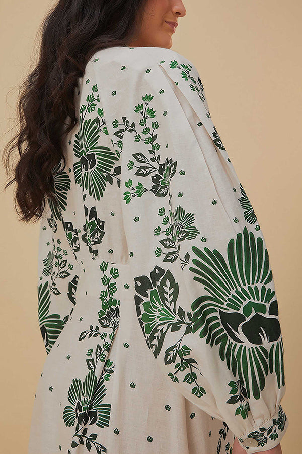 Vestido camisero largo de manga larga con botones y estampado único