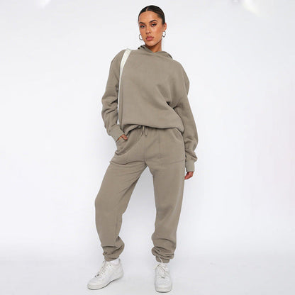 Suéter de manga larga con capucha de color liso para mujer, ropa informal, pantalones, traje, otoño e invierno