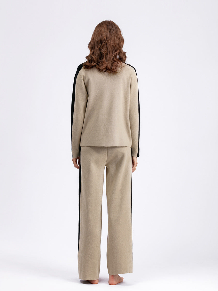 Traje de suéter de cuello alto para mujer, otoño invierno, contraste de color, pantalones cortos de patchwork, traje de dos piezas