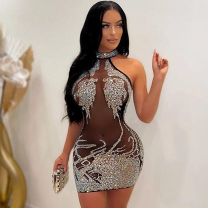 Vestido de verano para mujer, sexy, ajustado, de malla transparente, para discoteca