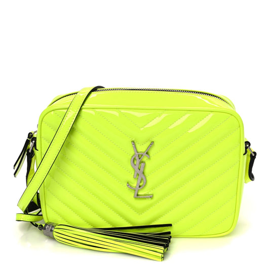 Patent Calfskin Matelasse Monogram Lou Camera Bag Neon Yellow