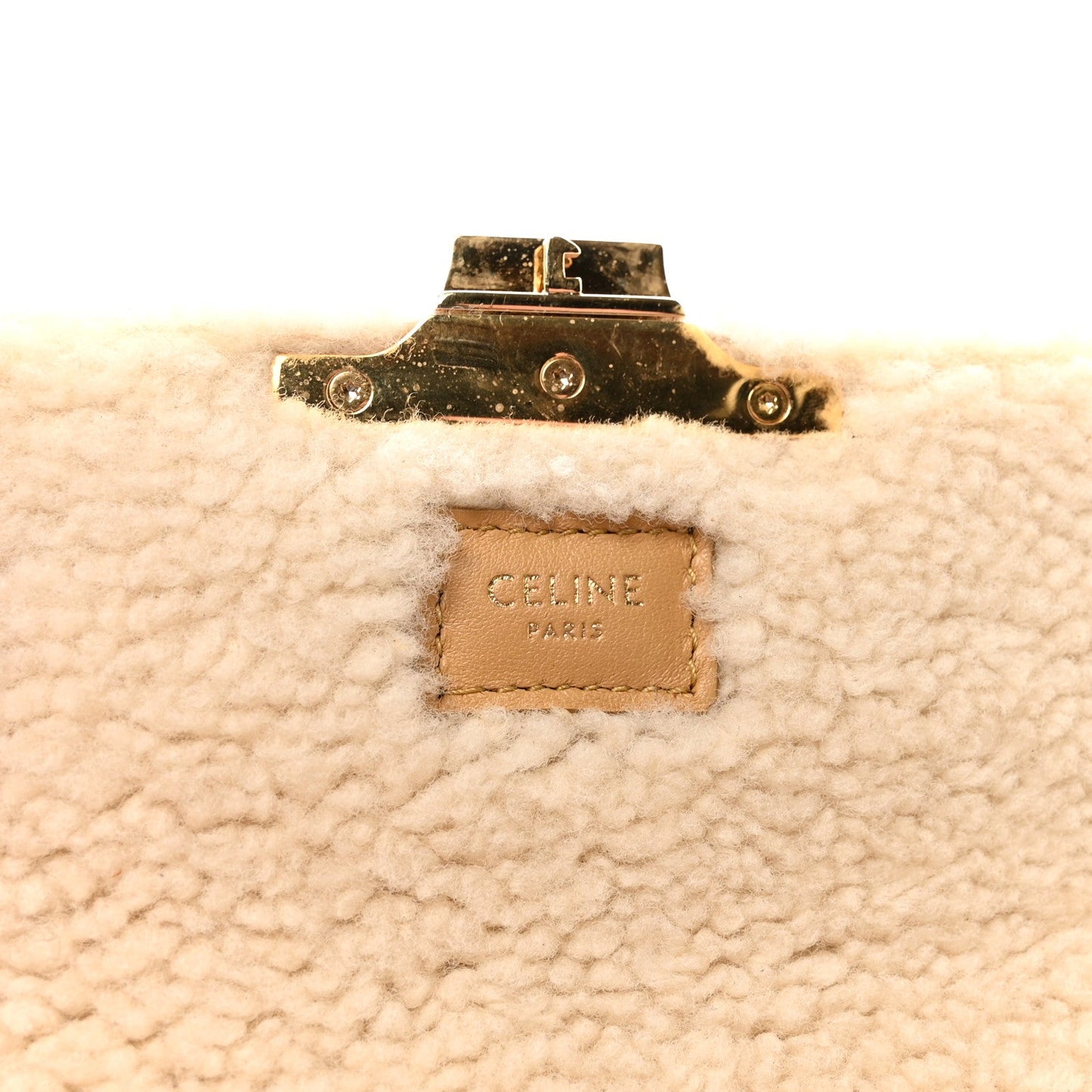 Suede Shearling Triomphe Chain Shoulder Bag Beige