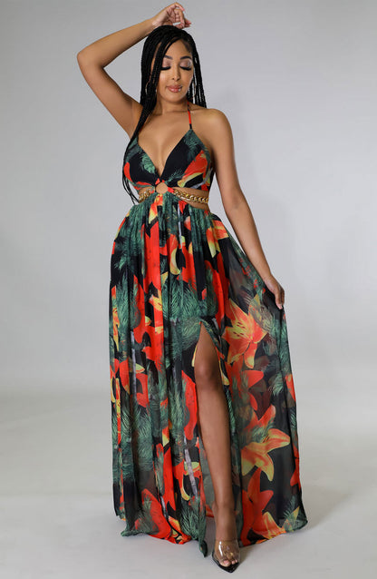 Vestido floral de mujer, vestido de longitud media con tirantes, vestido estampado francés