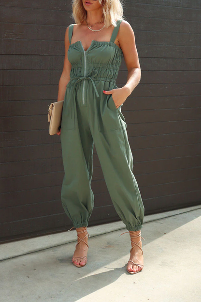 Mono de mujer para primavera y verano, de algodón lavado, informal, con doble bolsillo y cintura ajustada, con pantalones atados al tobillo.