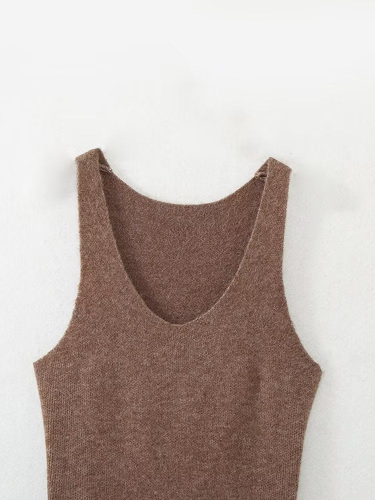 Winter Women Clothing Solid Color Slim Fit Slimming Spaghetti Straps Vest