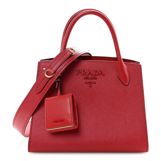Saffiano Cuir Calfskin Small Monochrome Top Handle Tote Fuoco