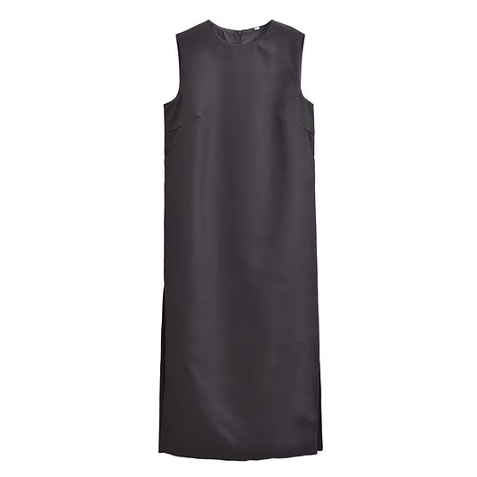 Commuting Elegant Split Straight round Neck Sleeveless Minimalist Long Vest Dress