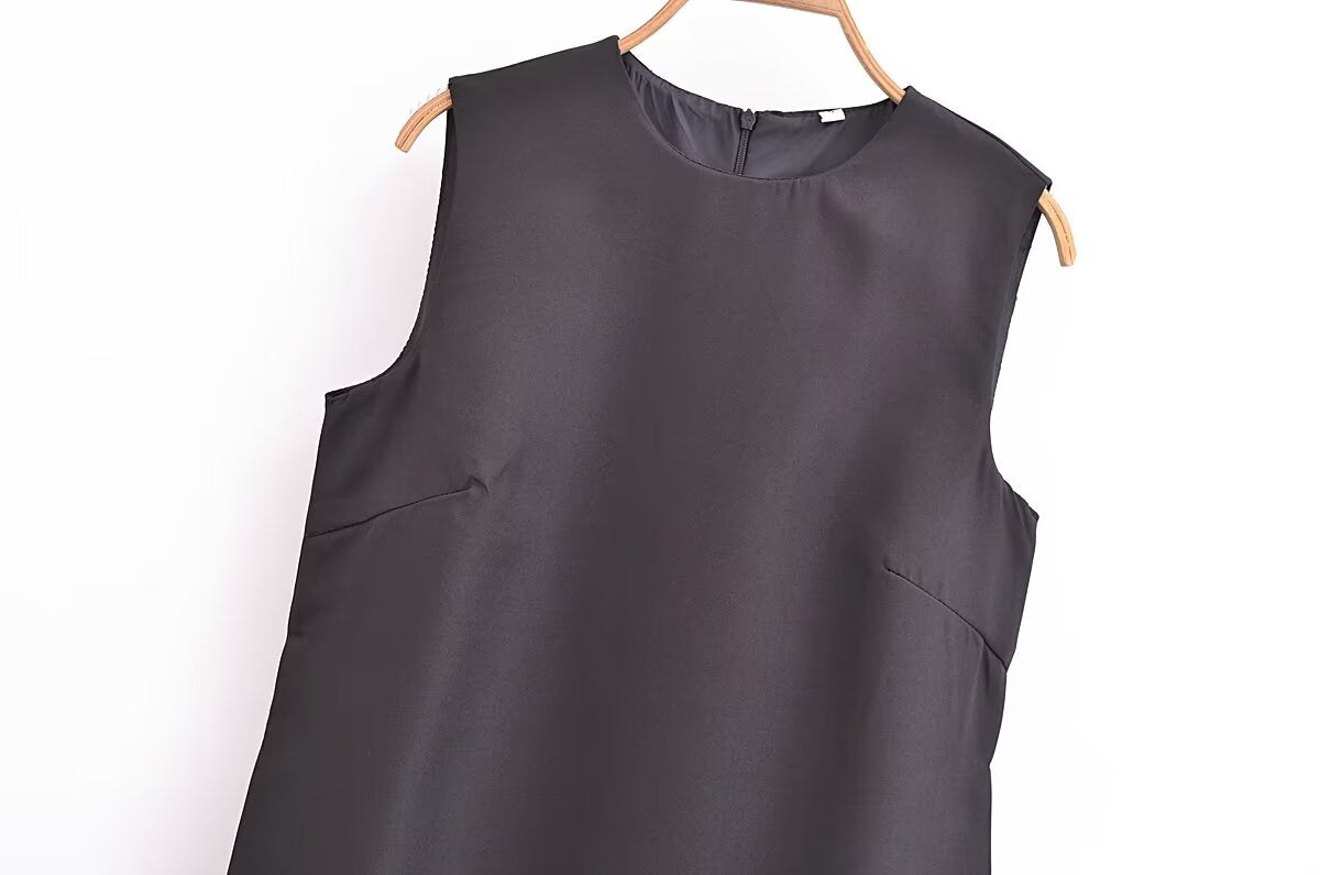 Commuting Elegant Split Straight round Neck Sleeveless Minimalist Long Vest Dress