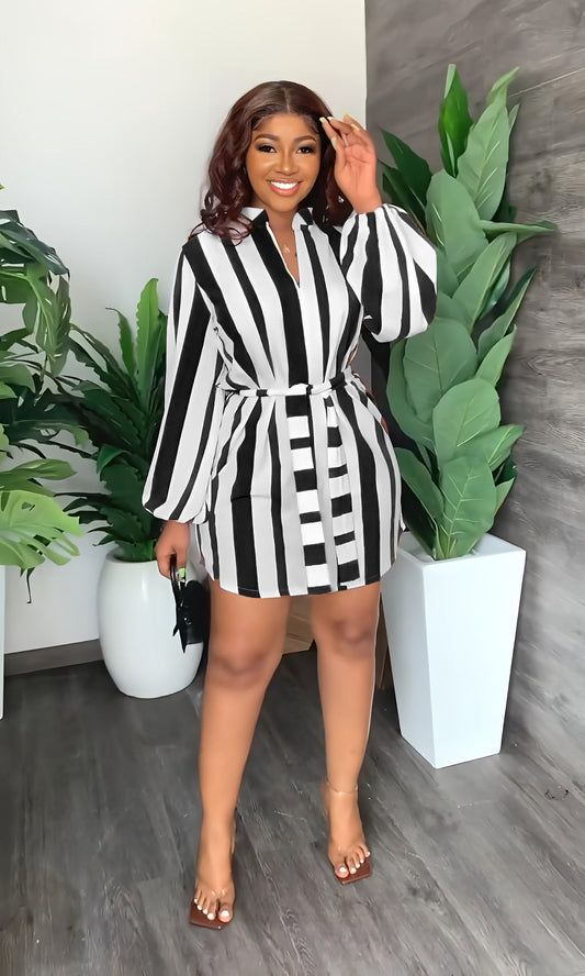 Women Popular Striped Short Dress Casual Women Dress