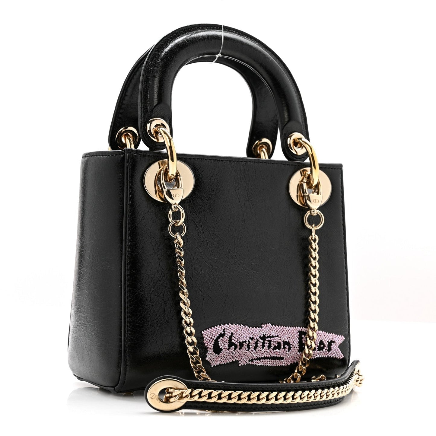 Calfskin Beaded Mini Lady Dior Black