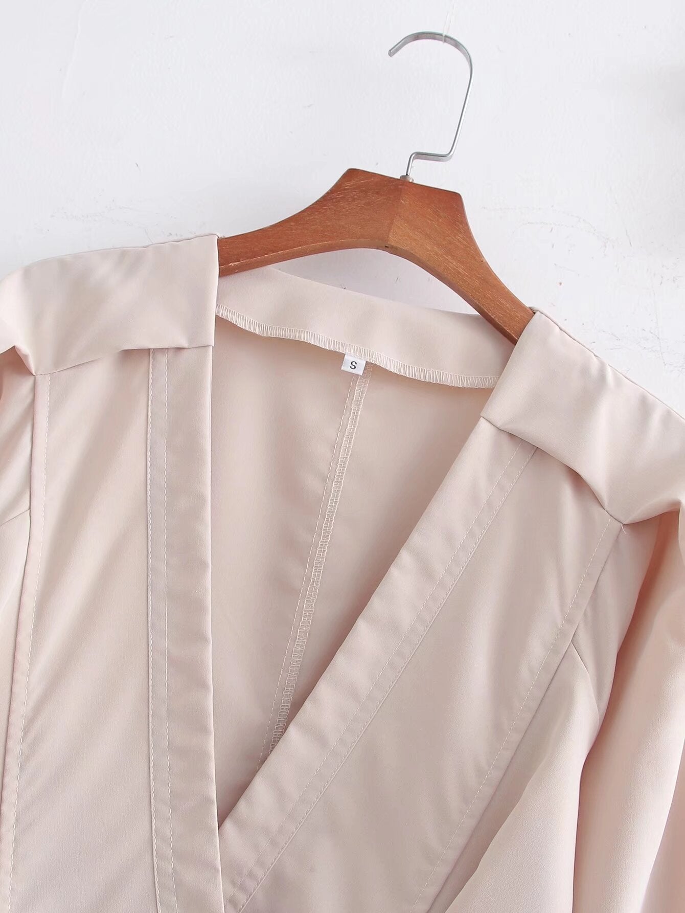 Vestido de manga larga con cuello en V y color liso para mujer de primavera