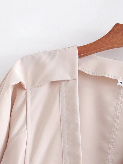 Vestido de manga larga con cuello en V y color liso para mujer de primavera