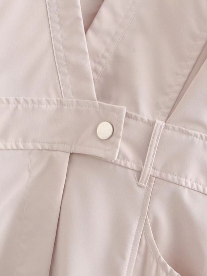 Vestido de manga larga con cuello en V y color liso para mujer de primavera