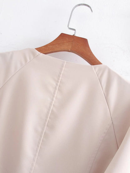 Vestido de manga larga con cuello en V y color liso para mujer de primavera