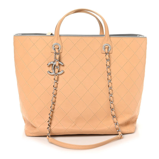 Calfskin Stitched Medium Shopping Tote Beige