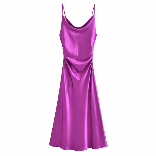 Summer Women Clothing Sling Pleated Design Inner Underwear Backless Dress