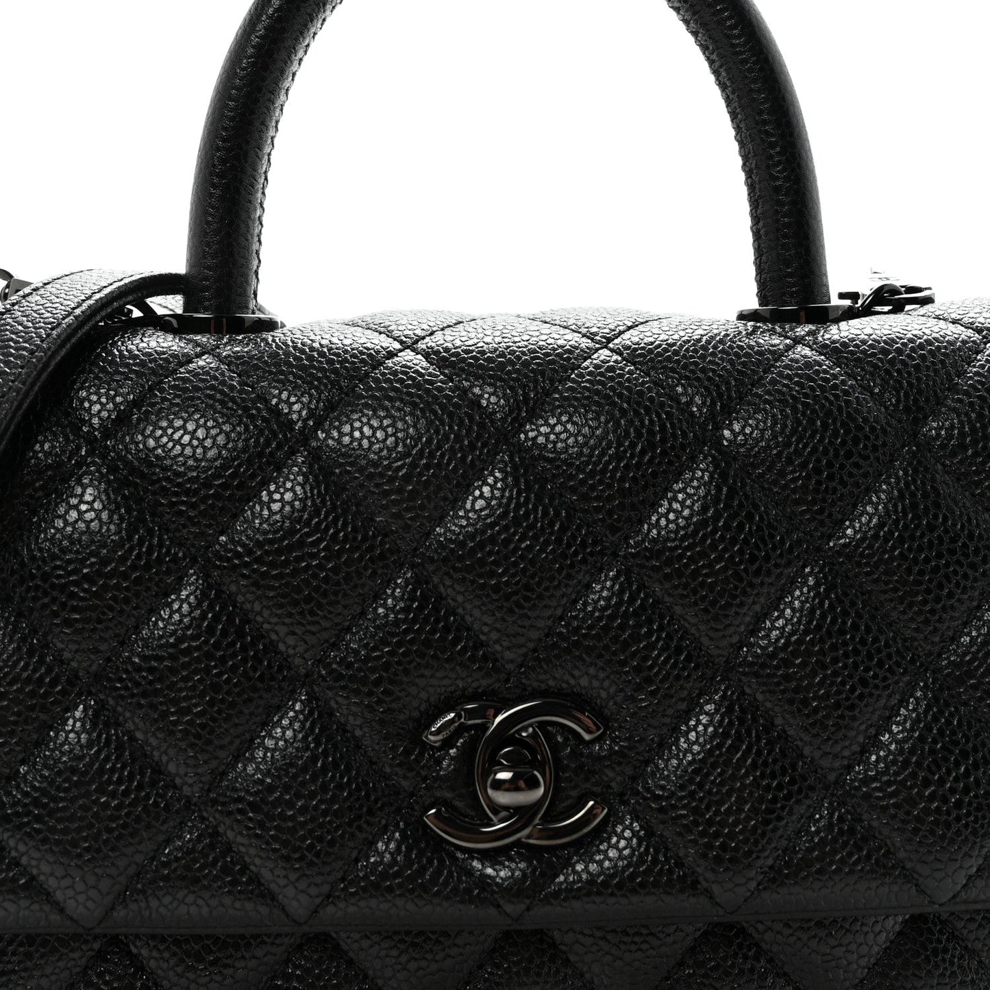 Iridescent Caviar Quilted Mini Coco Handle Flap So Black