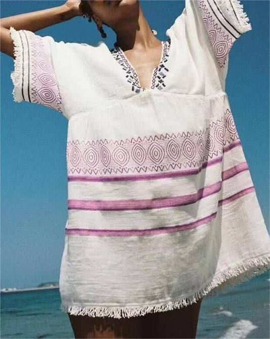 Winter Women Clothing Loose Sequin Embroidery Tassel Decorative Dress