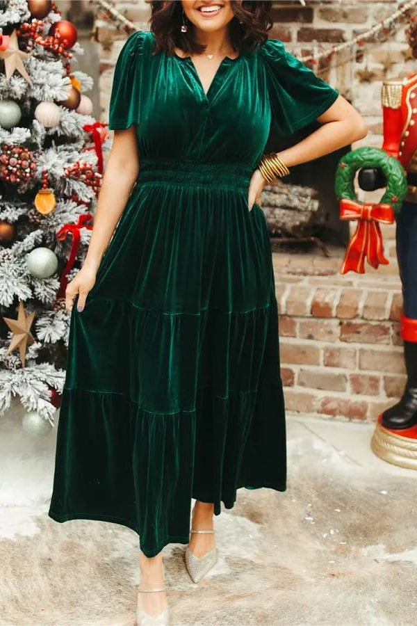 WOMEN__ VELVET TIERED MAXI DRESS