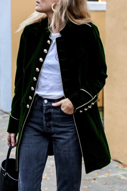 Chaqueta de mujer con múltiples botones y patchwork de terciopelo cálido