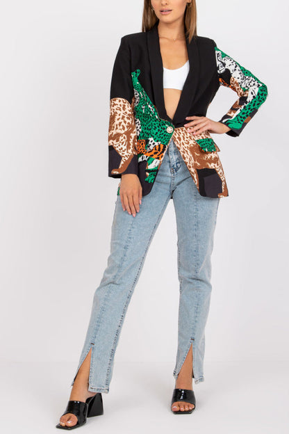 Blazer largo ajustado con contraste y estampado de leopardo