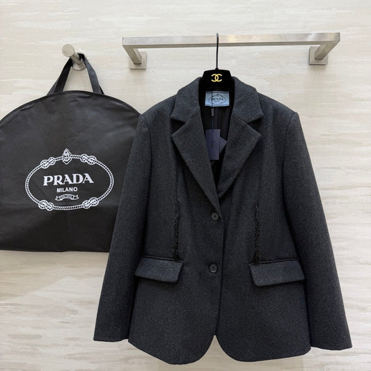 Prada 26s Blazer Dark Grey Wool Blend Fabric 855443