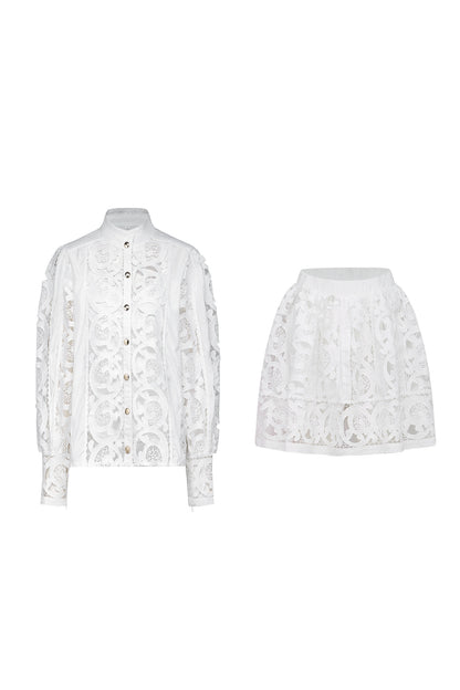 Conjunto de camisa y falda de encaje bordado Stacey 
