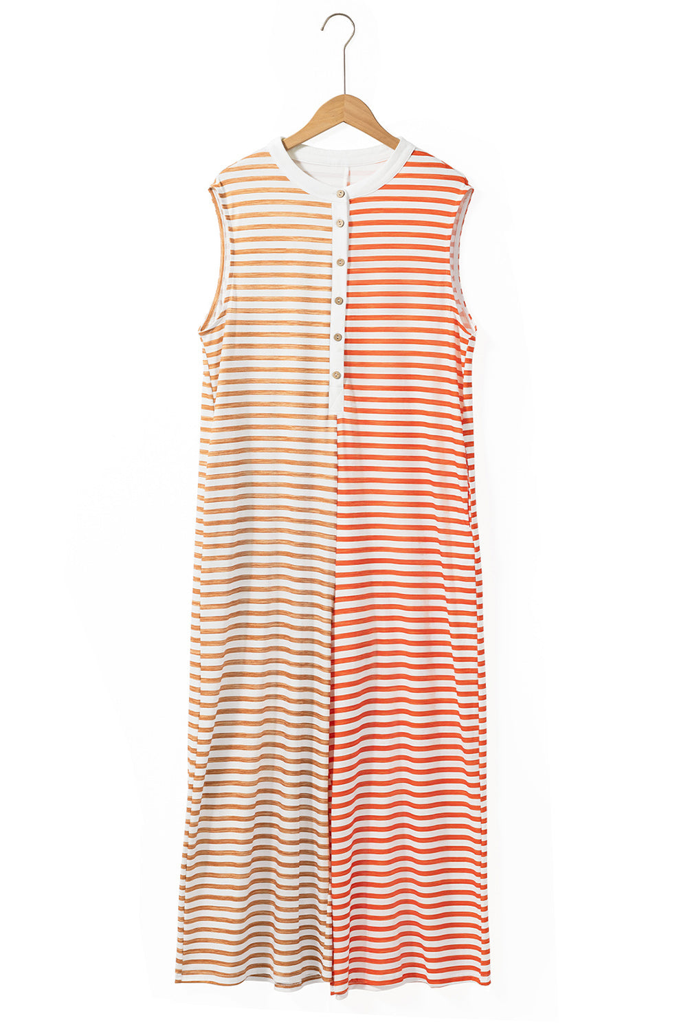 Ladies Spring Summer Jumpsuit Mixed Color Stripe Sleeveless Loose Fresh Wide Leg Long One Piece