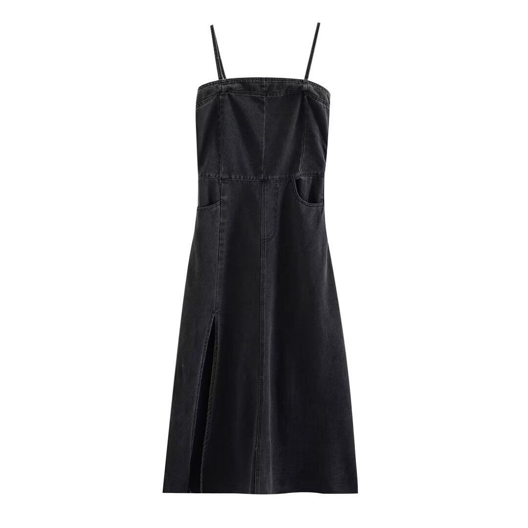 Vestido camisola vaquera ajustado estilo francés informal para mujer