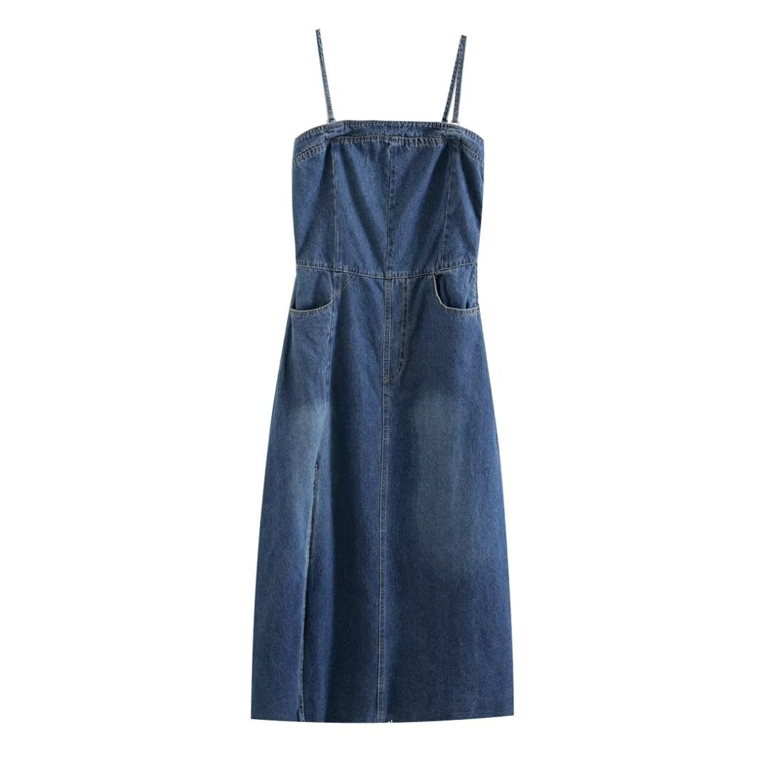 Vestido camisola vaquera ajustado estilo francés informal para mujer