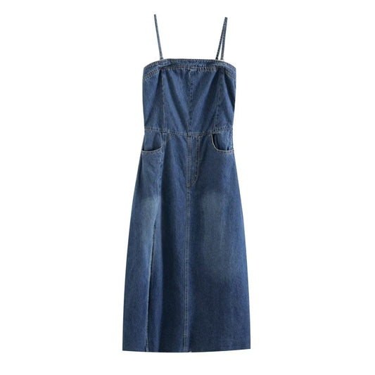 Women Clothing French Casual Slim Sheath Denim Camisole Dress