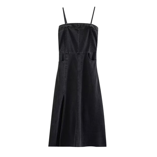 Women Clothing French Casual Slim Sheath Denim Camisole Dress
