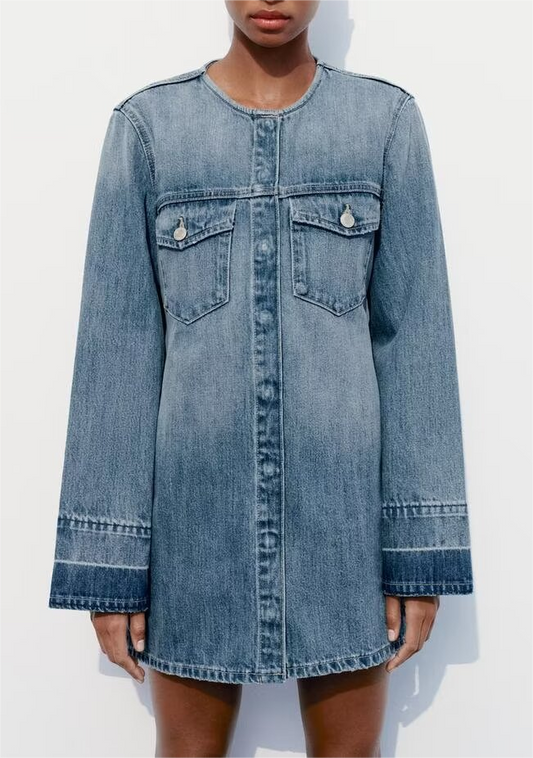 Vestido informal holgado de manga larga estilo retro de mezclilla para mujer, primavera y otoño