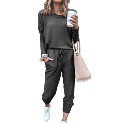 Conjunto de dos piezas para mujer, otoño e invierno, holgado, color liso, manga larga, informal