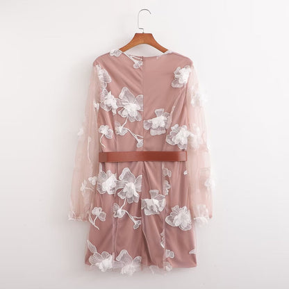 Vestido de manga larga con estampado arrugado para mujer de primavera