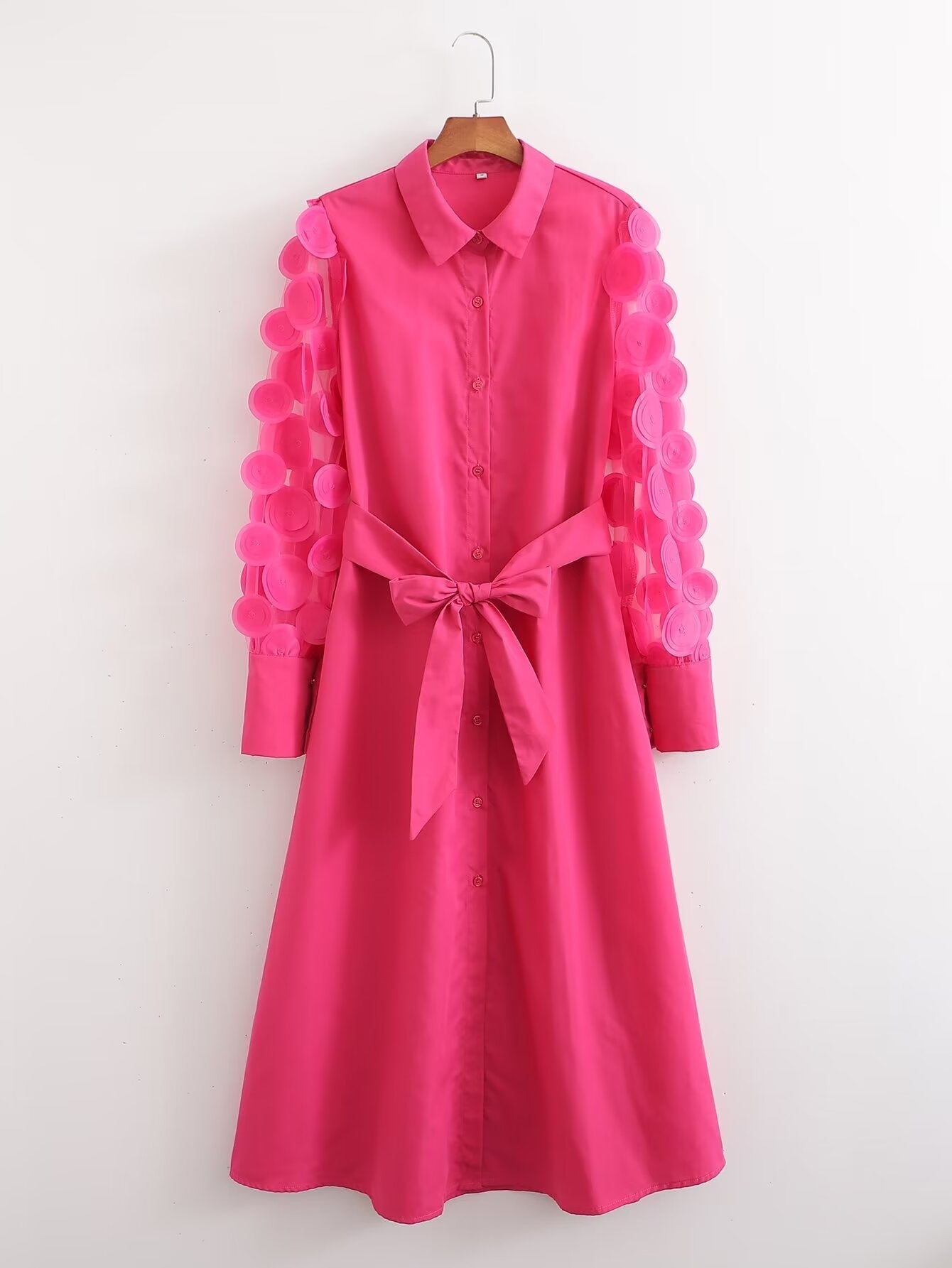 Vestido de primavera para mujer con costuras de manga larga en color rojo rosa