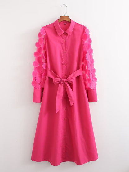 Vestido de primavera para mujer con costuras de manga larga en color rojo rosa