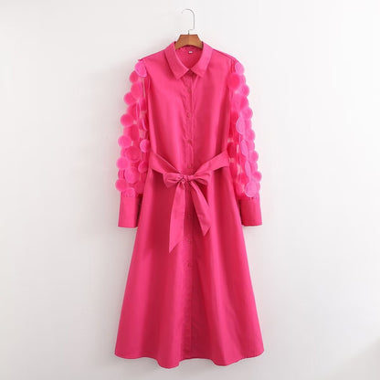 Vestido de primavera para mujer con costuras de manga larga en color rojo rosa